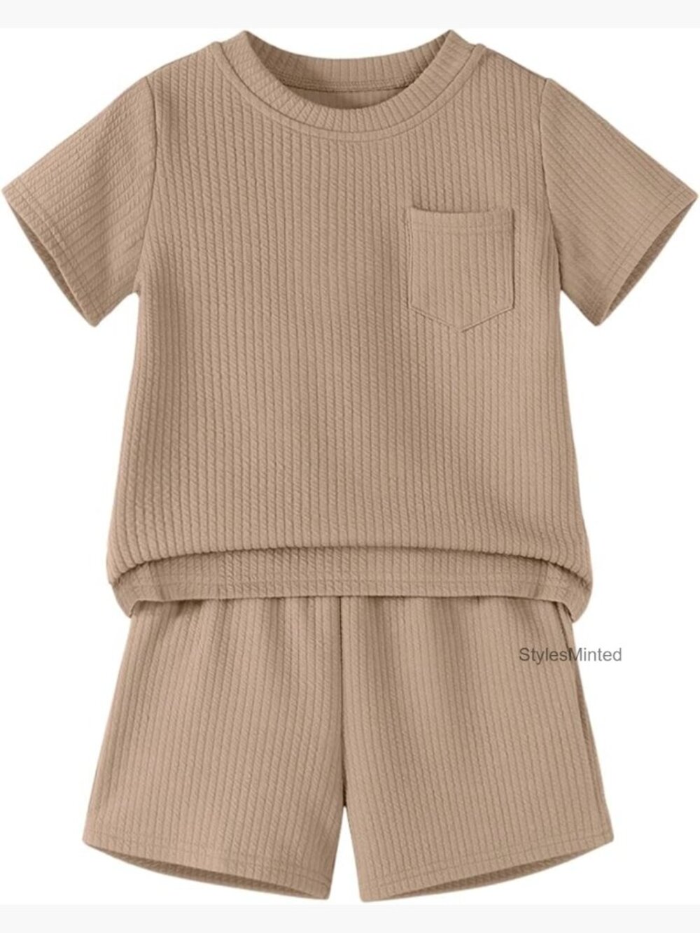 2 Piece Waffle Knit Short Sleeve Tee & Shorts Set